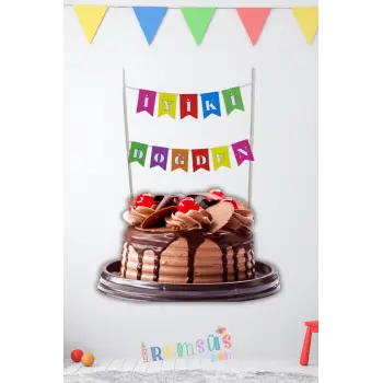 Pastel Renk İyiki Doğdun Yazılı Pasta Bayrağı Pasta Süsleme Çubuğu Yazılı Pasta Süsü