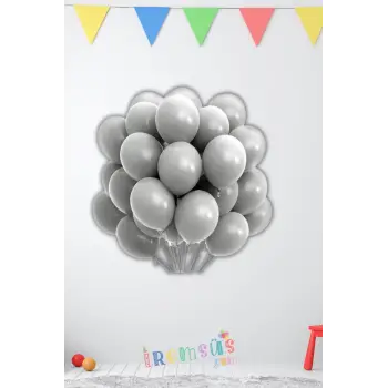 Pastel Ton Gri Renk Lateks Balon 10 Adet Gri Renk Doğum Günü Süsleme Mat Lateks Balon