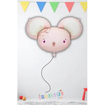 Pembe Fare Şekilli Folyo Helyum Balon 68 cm Fare Konsept Parti Balonu Hayvan Figür Balon