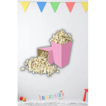 Pembe Konsept Renkli Mısır Kutusu Popcorn 8 li Pembe Tema Masa Üstü Süslemesi