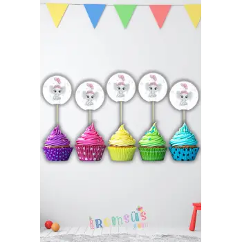 Pembe Renk Fil Tema Süsleme Pasta Cupcake Kürdanı 10lu Yeni Doğum Süsleme