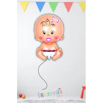Pembe Renk Kız Bebek Figürü Folyo Helyum Balon 24 Cinsiyet Partisi ve Yeni Doğum Süslemesi