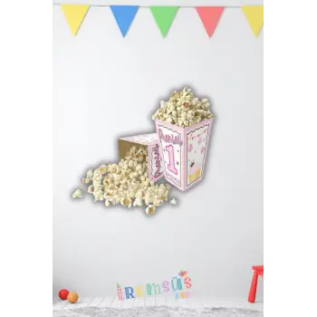 Prenses 1 Yaşında Baskılı Pembe Renk Mısır Kutusu 8 li Kız Bebek 1 Yaş Doğum Günü Süsü