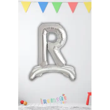 R Harfi Ayaklı Folyo Balon Gümüş Renk 32
