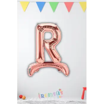R Harfi Ayaklı Folyo Balon Rose Gold Renk 32