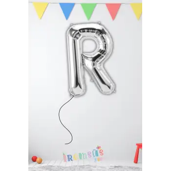 R Harfi Doğum Günü Gümüş Renk Folyo Helyum Balon 34 76 Cm R Harf Folyo Balon Silver Konsept