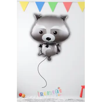 Rakun Figür Folyo Helyum Balon 24 Rakun Konsept Süsleme Hayvan Tema Safari