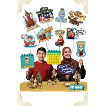 Ramazan Ayı Konuşma Balonu 12 li Ramazan Ayı Çocuk Eğlencesi Konuşma Kartı Seti