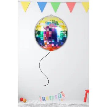 Renkli Disko Topu Şekilli Folyo Helyum Balon 24 Parlak Parti Folyo Balon