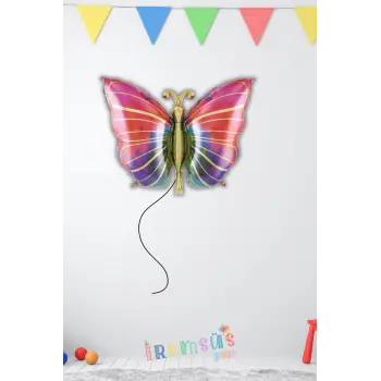 Renkli Kelebek Figür Folyo Helyum Balon 74 cm Hayvanlar Konsept Folyo Balon Süsleme