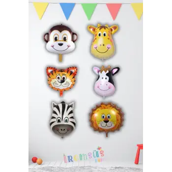 Safari Konsept Doğum Günü 6 lı Hayvan Figür Set Folyo Helyum Balon 22 Safari Balon Süslemesi