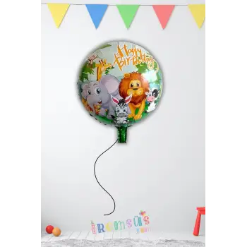 Safari Konsept Doğum Günü Partisi Yuvarlak Folyo Helyum Balon 18 45 cm Safari Balon Süsleme