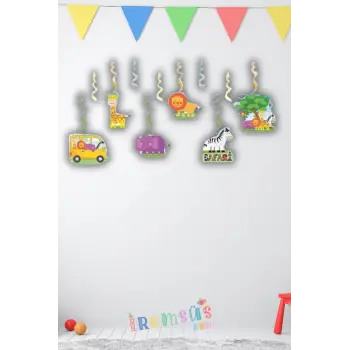 Safari Konsept Doğum Günü Tavandan Sarkıtma Süs 6 lı Safari 6 Parça Süslemesi
