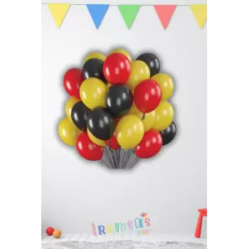 Sarı Kırmızı Siyah Karışık Renk Pastel Lateks Balon 10 Adet 12 Zincir Balon Süsleme Balonu
