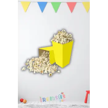 Sarı Konsept Renkli Mısır Kutusu Popcorn 8 li Sarı Tema Masa Üstü Süslemesi