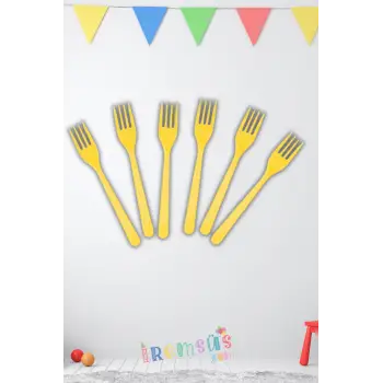 Sarı Renk Plastik Çatal 24 Adet Sarı Konsept Kullan At Kaliteli Çatal