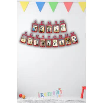 Seni Seviyorum Yazılı Fotoğraflı Asmalı Süs 155 cm Sevgiliye Sürpriz Süsleme