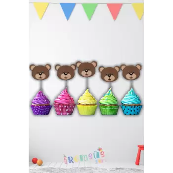 Sevimli Ayıcık Konsept Doğum Günü Pasta Cupcake Süsleme Kürdanı 10 Adet Ayıcık Tema Parti Süsü