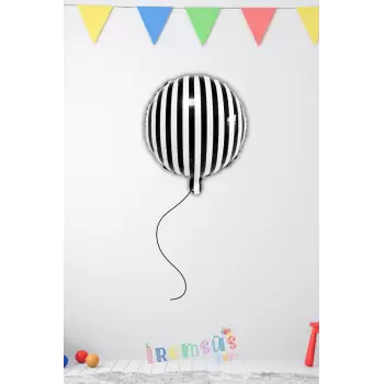 Siyah Beyaz Çizgili Folyo Helyum Balon 45 cm Siyah Konsept Folyo Balon Süsleme
