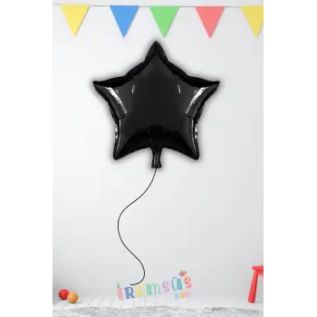 Siyah Renk Folyo Yıldız Helyum Balon 18 45 cm 1 Adet Siyah Renk Süsleme