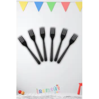 Siyah Renk Plastik Çatal 24 Adet Siyah Konsept Kullan At Kaliteli Çatal