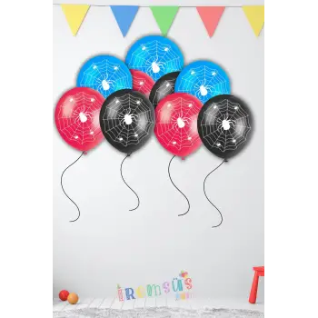 Spider Man Doğum Günü Partisi Konsepti Örümcek Baskılı Lateks Balon 10 Adet Örümcek adam Süsleme