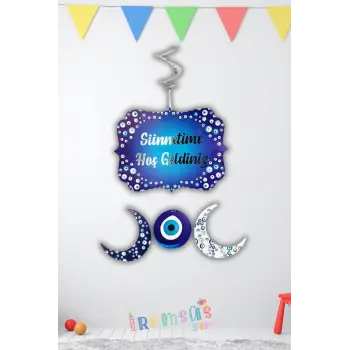 Sünnetimize Hoşgeldiniz Asmalı Tavan Sarkıt Süs Mavi Renk Sünnet Düğünü ve Oda Süsleme Sünnet Süsü