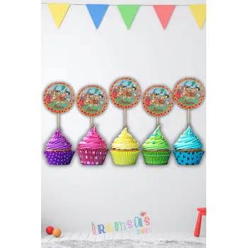Taş Devri Konsept Doğum Günü Partisi Pasta Cupcake Kürdanı 20li Taş Devri Tema Süsleme