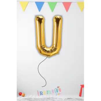 U-Ü Harfi Doğum Günü Gold Renk Folyo Helyum Balon 34 76 Cm U-Ü Harf Folyo Balon Gold Konsept