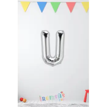U-Ü Harfi Doğum Günü Gümüş Renk Folyo Balon 16 36 Cm U-Ü Harf Folyo Balon Silver Konsept