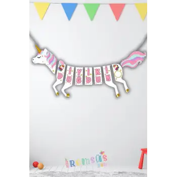 Unicorn Karakterli Boynuzlu At Temalı Pony Parti Konsept 2 M Iyiki Doğdun Yazısı 3d Banner