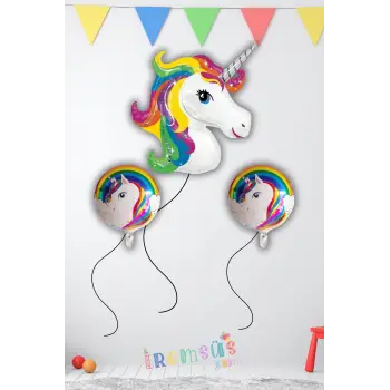 Unicorn Konsept Doğum Günü Partisi 3 lü Folyo Helyum Balon Seti Unicorn Süsleme