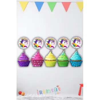 Unicorn Konsept Doğum Günü Partisi Pasta Cupcake Kürdanı 10 lu Unicorn Tema Süsleme
