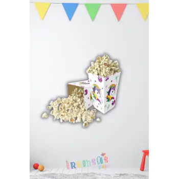 Unicorn Konsept Doğum Günü Partisi Popcorn Mısır Kutusu 8 li Unicorn Tema Süslemesi