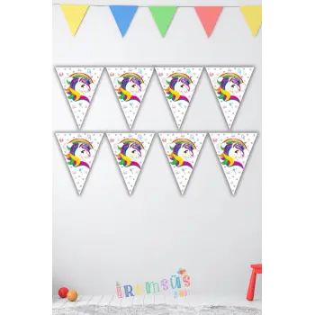 Unicorn Konsept Doğum Günü Partisi Üçgen İyiki Doğdun Flama 2mt Unicorn Masa Önü Süslemesi