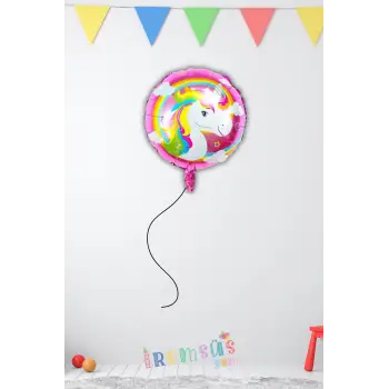 Unicorn Konsrpt Doğum Günü Yuvarlak Folyo Helyum Balon 18 Unicorn Tema Balon Süslemesi
