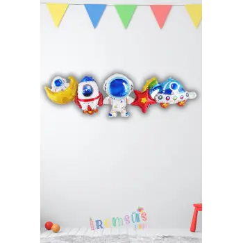 Uzay Konsept Doğum Günü 5 Adet Minik Birleşik Süsleme Folyo Balon Uzay Tema Süslemesi