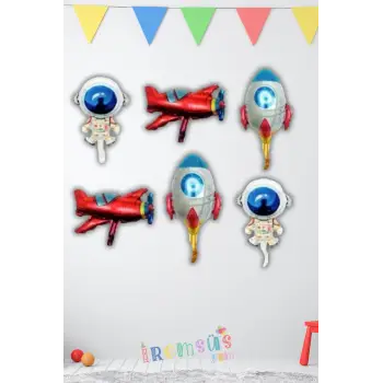 Uzay Konsept Doğum Günü Partisi 6lı Mini Balon Seti 35 cm Uzay Tema Süsleme Balonu
