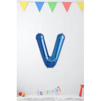 V Harf Mavi Renk Folyo Balon 40 Cm