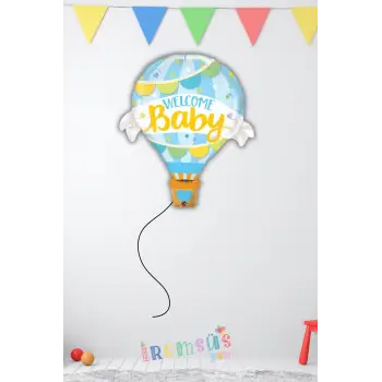 Welcome Baby Yazılı Mavi Renk Folyo Balon 85 CM - Erkek Bebek Yeni Doğum Süslemesi