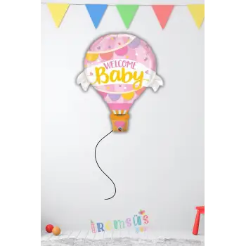 Welcome Baby Yazılı Pembe Renk Folyo Balon 85 CM - Kız Bebek Yeni Doğum Süslemesi