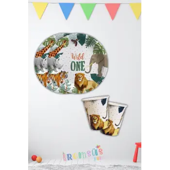Wild Life Konsept Doğum Günü Partisi Karton Tabak Bardak Seti 8 Li Vahşi Yaşam Hayvan Tema