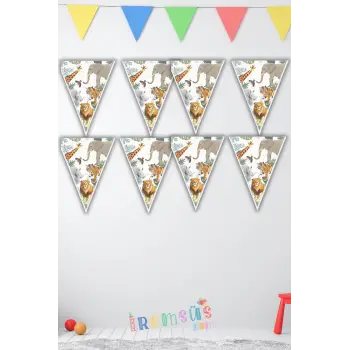 Wilf Life Konsept Doğum Günü Partisi Üçgen Flama 3 mt Wild Life Tema Doğum Günü Süslemesi