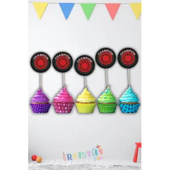 Yarışcı Konsept Doğum Günü Pasta Cupcake Süsleme Kürdanı 20 Adet Yarış Tema Parti Süsü