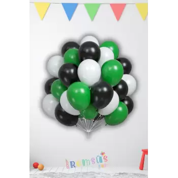Yeşil Beyaz Siyah Karışık Renk Pastel Lateks Balon 10 Adet 12 Zincir Balon Süsleme Balonu