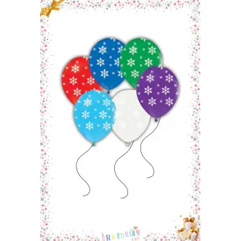 Yılbaşı Konsept Kar Tanesi Baskılı Balon Karışık Renk 10 Adet