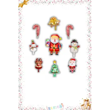 Yılbaşı Konsept Mini Folyo Balon Seti 9 lu 16 Yılbaşı Süslemesi Yeni Yıl Süsü