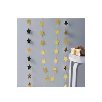 Yıldız Şeklinde Gold Renk Şerit Süsleme 3 mt Yıldız Şeklinde Parti Süslemesi
