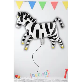 Zebra Şekilli Folyo Helyum Balon 92 cm Zebra Konsept Parti Balonu Safari Hayvan Figür Balon