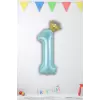 1 Yaş Doğum Günü Kral Taçlı Mavi Renk Rakam Folyo Balon 1 Rakamı Folyo Balon Seti